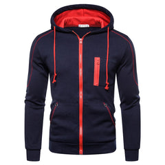 Men's Contrast Zip-up Drawstring Hoodie Sweatshirts