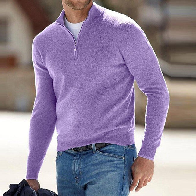 Men's Pullover Knit Solid Color Stand Collar Half Zipper Sweater