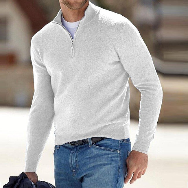 Men's Pullover Knit Solid Color Stand Collar Half Zipper Sweater