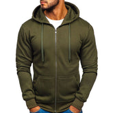 Men's Solid Color Zip-up Drawstring Hoodie Sweatshirt Sports & Outdoor Casual Basic