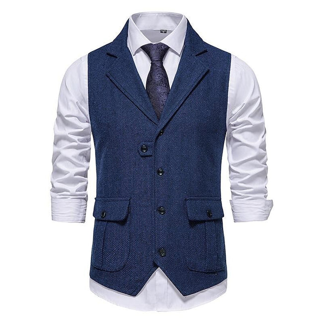 Men's Vintage Lapel Herringbone Tweed Suit Vest