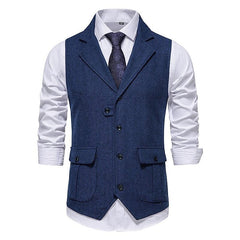 Men's Vintage Lapel Herringbone Tweed Suit Vest