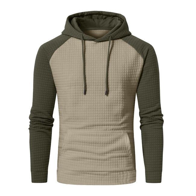 Men's Jacquard Check Color Block Pullover Hoodie Sweatshirts