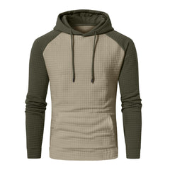 Men's Jacquard Check Color Block Pullover Hoodie Sweatshirts