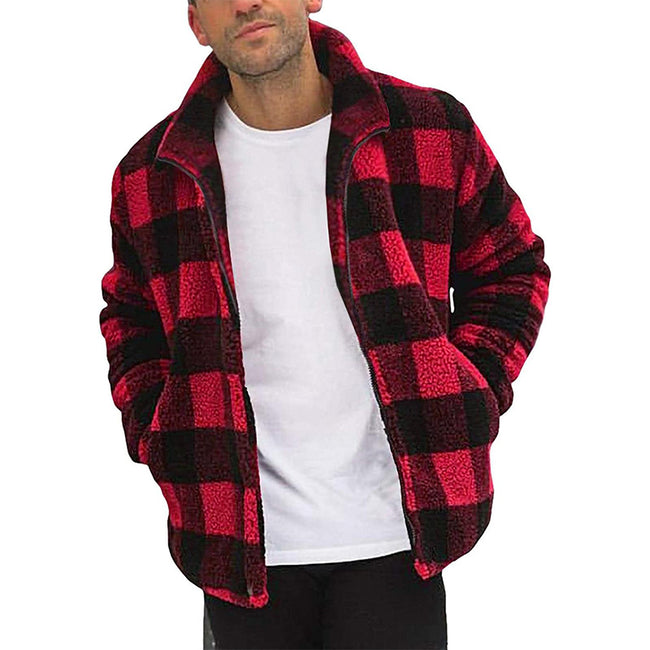 Men's Stand Collar Solid Color Fleece Zip-Up Sweatshirt