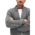 Men's Solid Color Turtleneck Zip Knit Cardigan