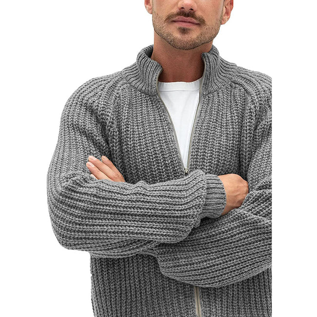 Men's Solid Color Turtleneck Zip Knit Cardigan