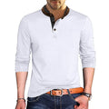 Men's Henley Solid Color Patchwork Long Sleeve T-Shirt