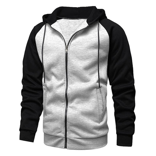 Men's Contrast Color Zip-up Hooded Fleece Cardigan Sweatshirt