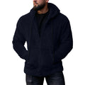 Men's Solid Color Fleece Zip-Up Drawstring Hoodie Sweatshirt