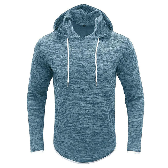Men's Patchwork Slub Yarn Hooded Long-sleeve T-shirt