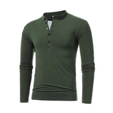 Men's Henley Jersey Patchwork Long Sleeve T-Shirt