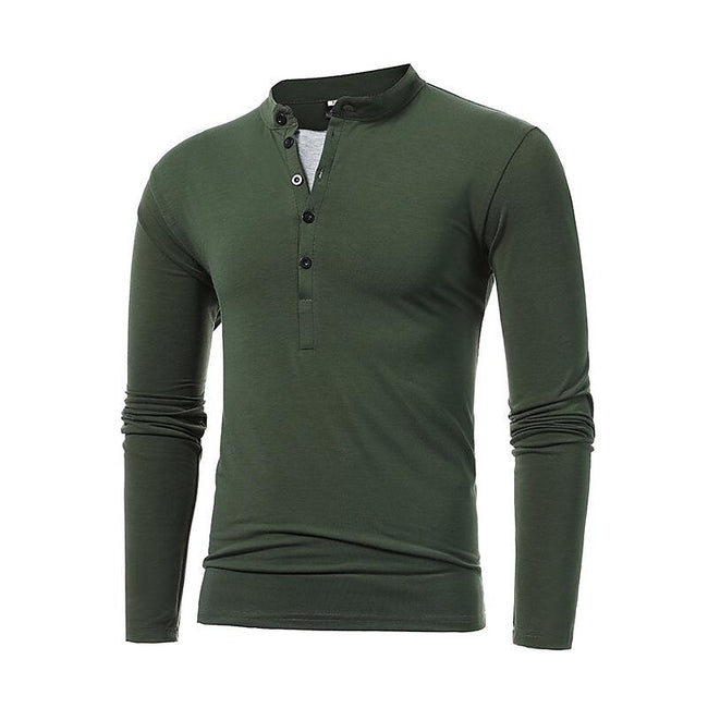 Men's Henley Jersey Patchwork Long Sleeve T-Shirt