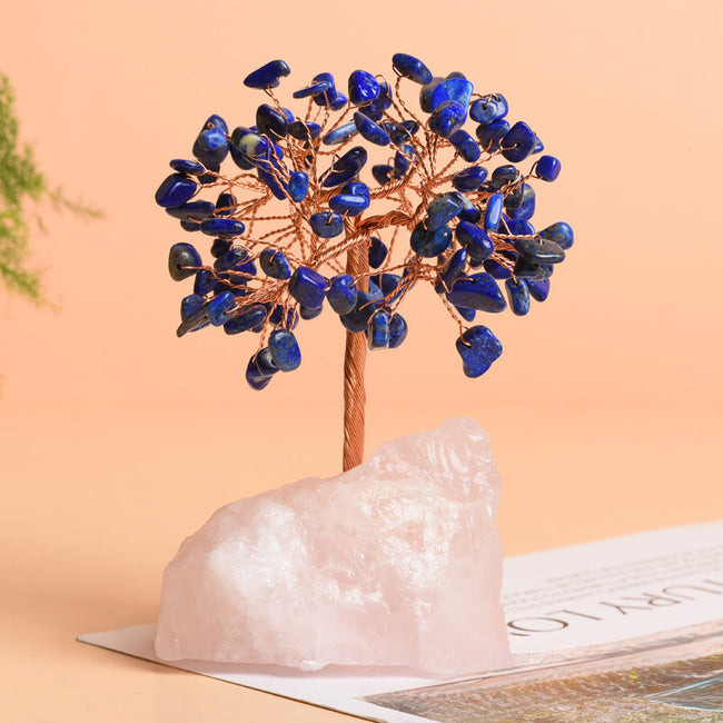 Natural Rose Quartz Jewelry Original Stone Base Fortune Tree