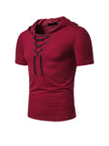 Men's Lace-up Short Sleeve Hooded T-shirt