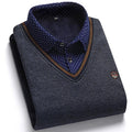 Men's Fleece Patchwork Fake Two Piece Knit Sweater