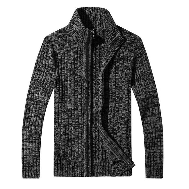 Men's Melange Stand Collar Slim Fit Zipper Sweater