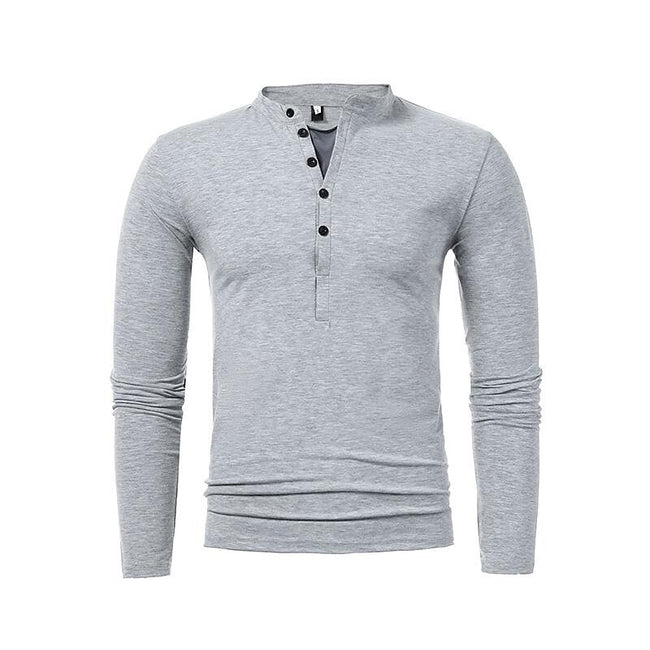 Men's Henley Jersey Patchwork Long Sleeve T-Shirt