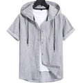 Men's Casual Hooded Striped Print Short-sleeved Shirt