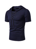 Men's Lace-up Short Sleeve Hooded T-shirt