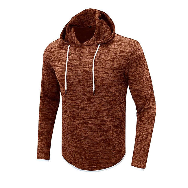 Men's Patchwork Slub Yarn Hooded Long-sleeve T-shirt