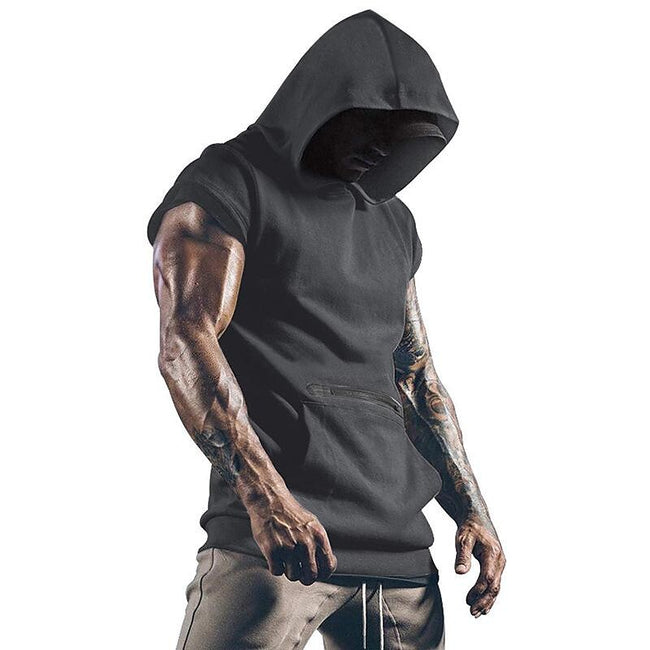 Men's Solid Color Casual Zipper Sports  Hoodie Tank Top