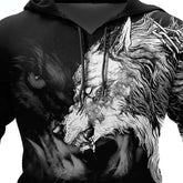 Men's Graphic Prints Wolf Front Pocket Pullover Hoodie Sweatshirt