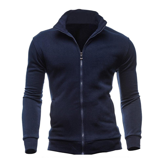 Men's Solid Color Zip-Up Collar Cardigan Sweater Jacket