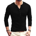 Men's Solid Color Henley Collar Long Sleeve T-Shirt