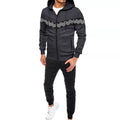 Men's Hooded Drawstring Pocket Zip Partial Print Detail Sweatshirt And Two-piece Set