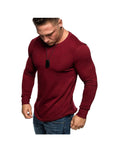Men's Solid Color Crew Neck Patchwork Long Sleeve T-Shirt