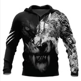 Men's Graphic Prints Wolf Front Pocket Pullover Hoodie Sweatshirt