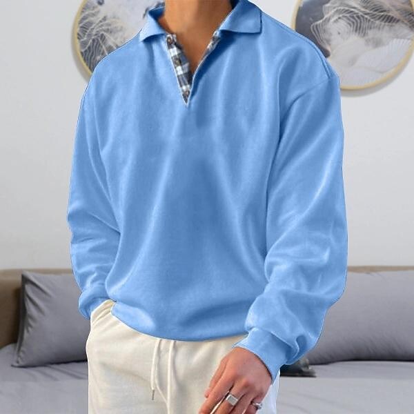 Men's Solid Color Patchwork Sweatshirts Long Sleeve With Button Down