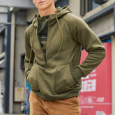 Men's Trendy Brushed V-Zip Camouflage Patchwork Pullover Hooded Sweatershirt