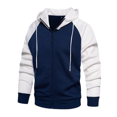 Men's Contrast Color Zip-up Raglan Sleeves Hoodies Sweatshirts