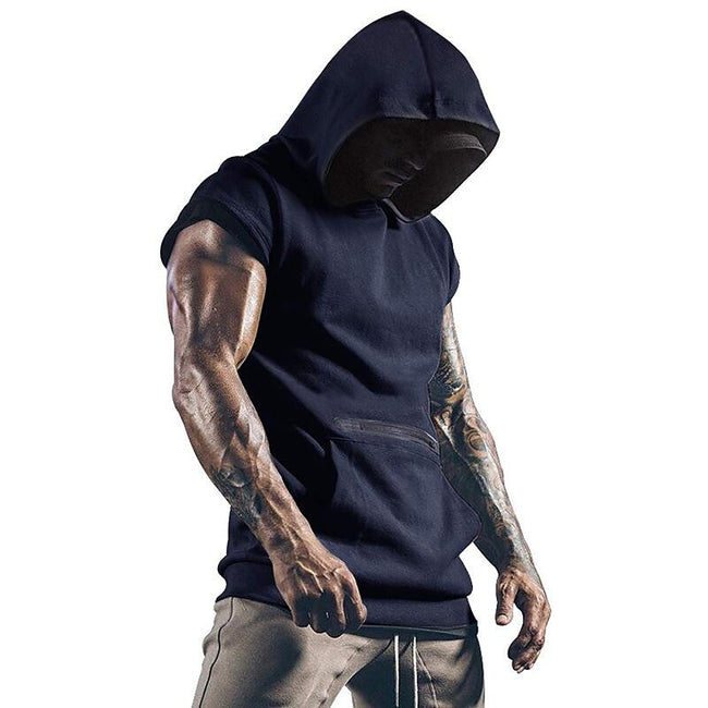 Men's Solid Color Casual Zipper Sports  Hoodie Tank Top