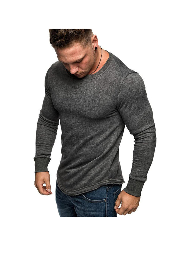 Men's Solid Color Crew Neck Patchwork Long Sleeve T-Shirt