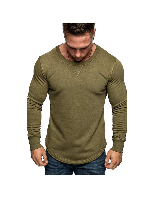 Men's Solid Color Crew Neck Patchwork Long Sleeve T-Shirt