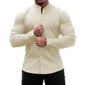 Men's Solid Color Stand Collar Slim Fit Stretch Long Sleeve Shirt