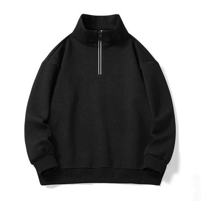 Men's Jacquard Drop Shoulder Half-zip Long Sleeve Sweatshirt