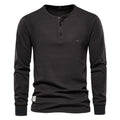 Men's Solid Waffle Raglan Sleeve Henley Collar T-Shirt