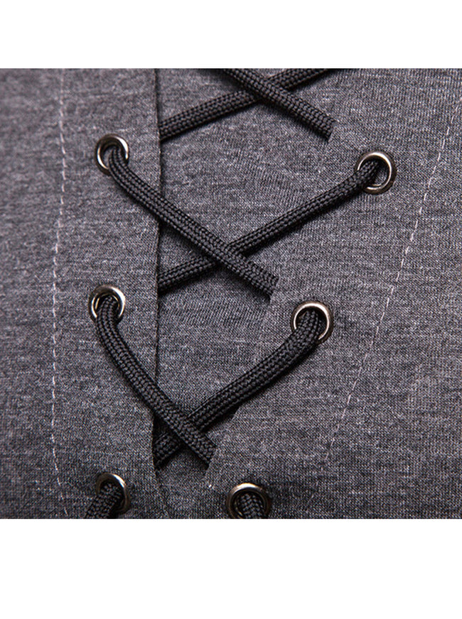 Men's Lace-up Short Sleeve Hooded T-shirt