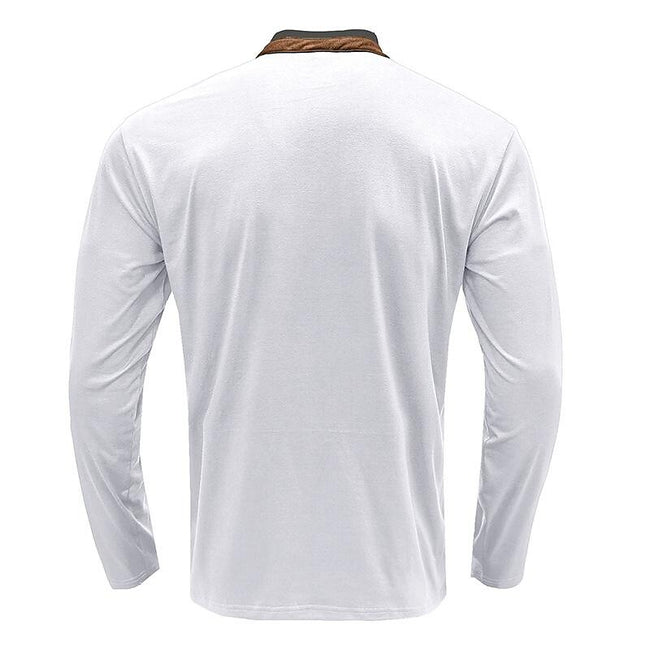 Men's Henley Solid Color Patchwork Long Sleeve T-Shirt