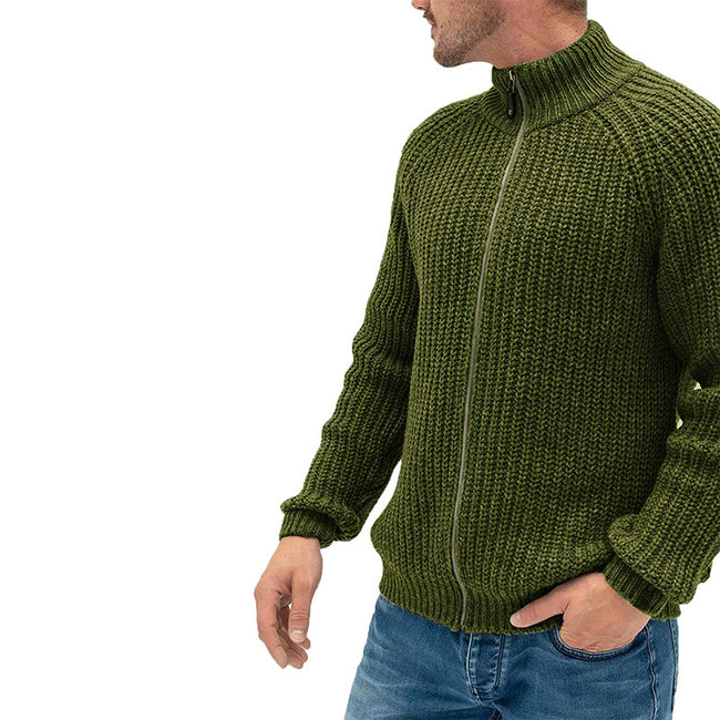 Men's Solid Color Turtleneck Zip Knit Cardigan