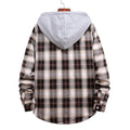Men's Long Sleeve Flannel Brushed Check Hooded Casual Shirt Blue Brown