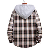 Men's Long Sleeve Flannel Brushed Check Hooded Casual Shirt Blue Brown
