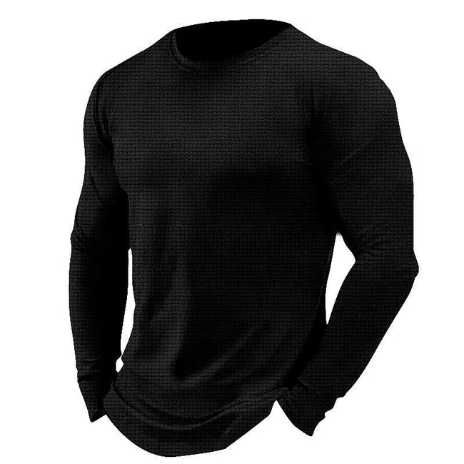 Men's Waffle Solid Color Crew Neck Casual Long Sleeve T-shirt