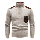 Men's Stand Collar Color Block Half Zip Fleece Pullover Sweater