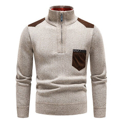 Men's Stand Collar Color Block Half Zip Fleece Pullover Sweater