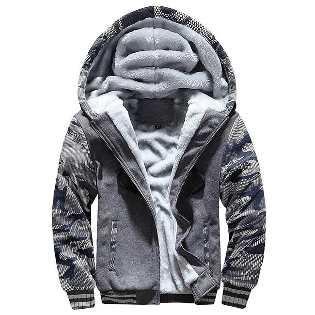 Men's Fleece Solid Color Hoodie Zip Front Hooded Sweatshirt
